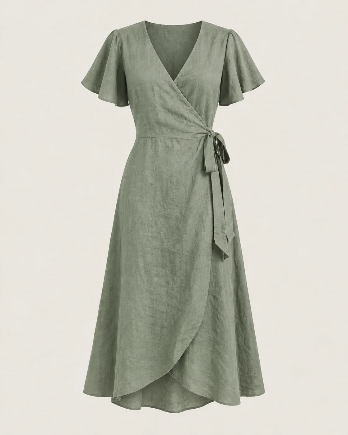 Linen Wrap Dress in Sage